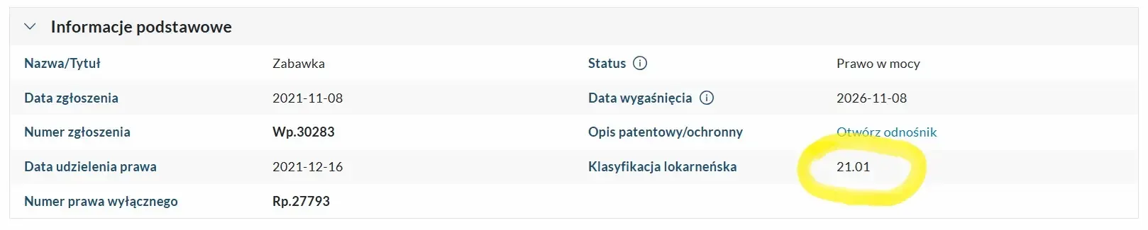 opis wzoru przemysłowego